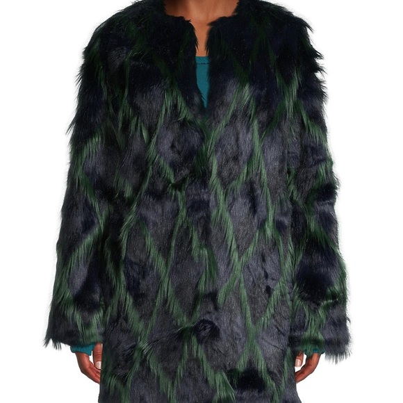 💚💙🦋💎 ZADIG & VOLTAIRE NWT - “Louisy”navy & emerald faux fur coat, size L.